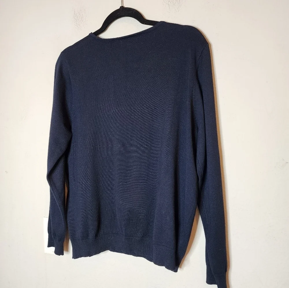 Galeries‎ Lafayette Navy Sweater. One pocket. Size large.